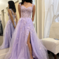 Robe de bal élégante en tulle avec appliques en dentelle et fente latérale nv272
