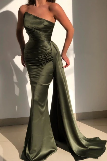 Belle robe de bal sirène sans manches à bretelles vertes avec volants nv381