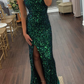 Robe longue de soirée sirène à paillettes vert émeraude nv477
