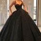 Spaghettiträger Schwarzes Sweetheart Quinceanera Kleid, Ballkleid Pailletten Ballkleider nv201