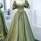 Simple A Line Green Satin Long Prom Dress, Evening Dress Custom Size nv389