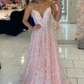 Robe de bal longue trapèze à bretelles bleues Princess nv427