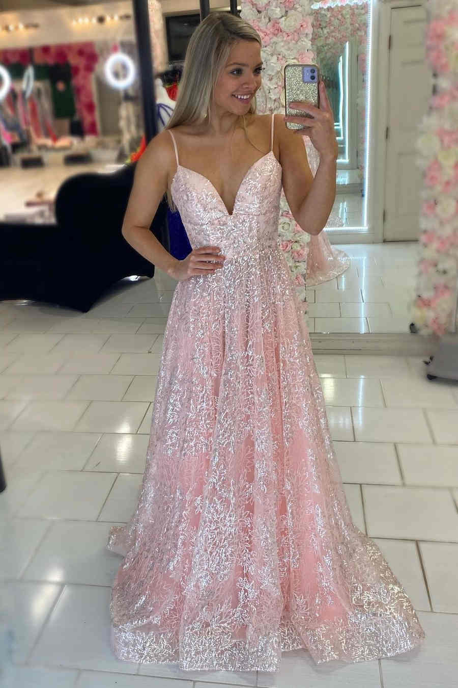 Robe de bal longue trapèze à bretelles bleues Princess nv427