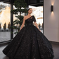Glitzerndes Ballkleid mit einer Schulter und schwarzen Pailletten, lang, nv392