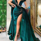Grünes, luxuriöses, wunderschönes, modisches Perlendekor, tiefem V-Ausschnitt, langem Schlitz, bodenlanges Abendkleid, Ballkleid, NV280