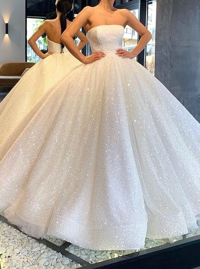 Glitzerndes trägerloses Ballkleid Brautkleider Glitzerndes Brautkleid Ballkleid nv252