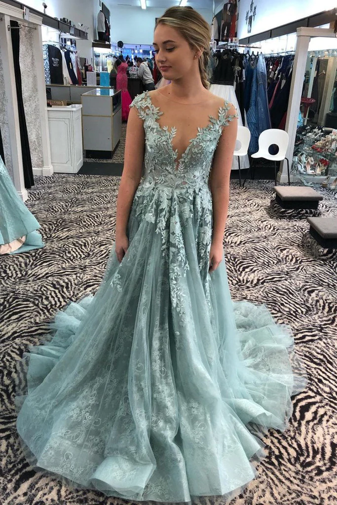 Robe de soirée formelle à encolure en dentelle et manches courtes en ligne A nv1000