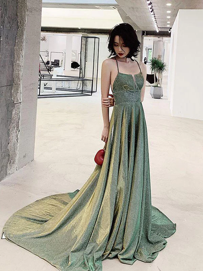 Unique backless long prom dress, green evening dress nv454