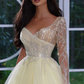 Charmantes A-Linien-Ballkleid mit langen Ärmeln und Perlen und Pailletten nv169