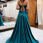 V Neck Blue Green Lace Prom Dresses, Blue Green Lace Formal Graduation Dresses nv333