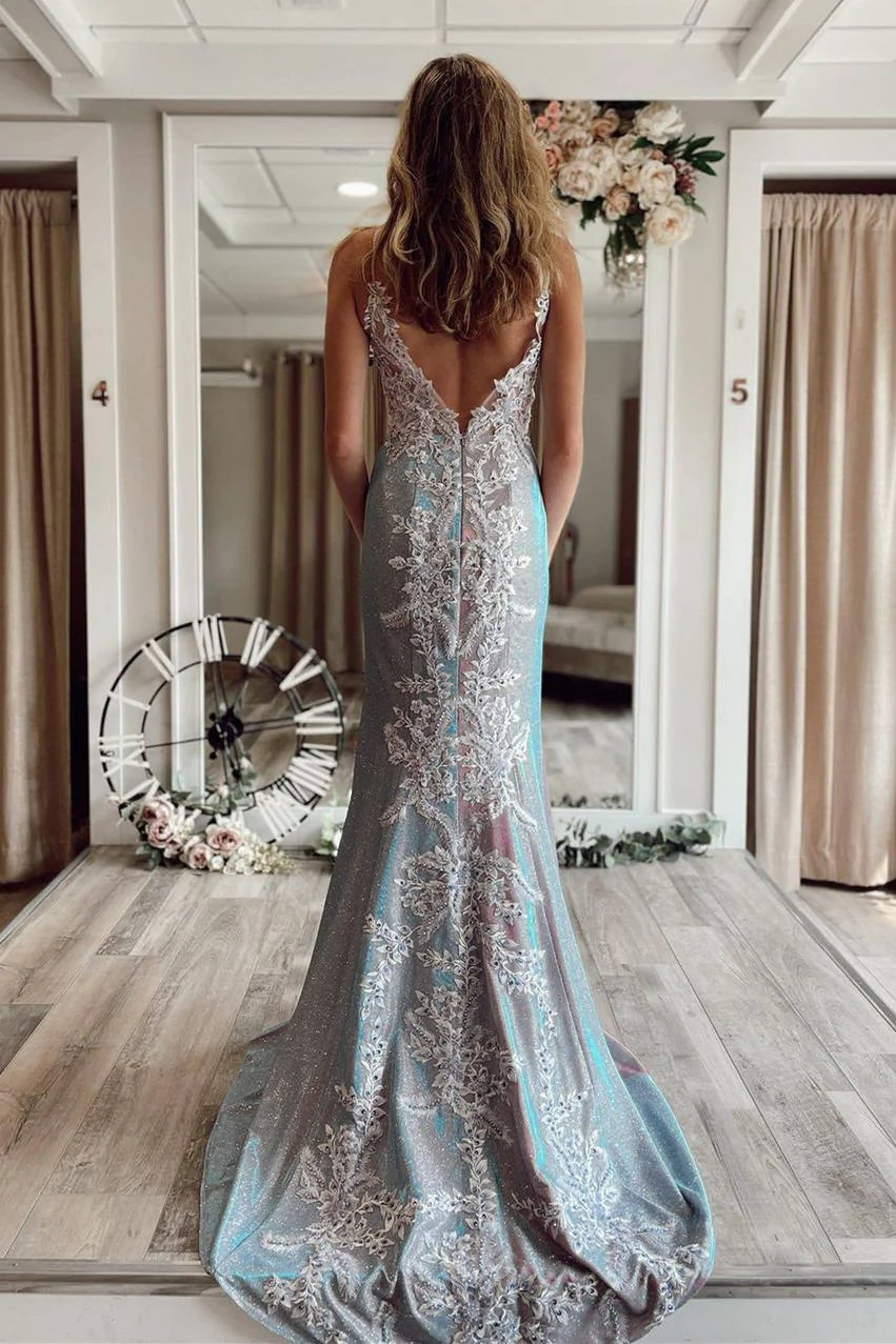 Sparkle Straps Mermaid Long Prom Dress with Appliques nv271