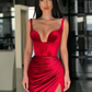Burgunderrotes Meerjungfrau-Ballkleid mit Trägern aus Samt, ärmellos, lang und mit Schlitz nv178