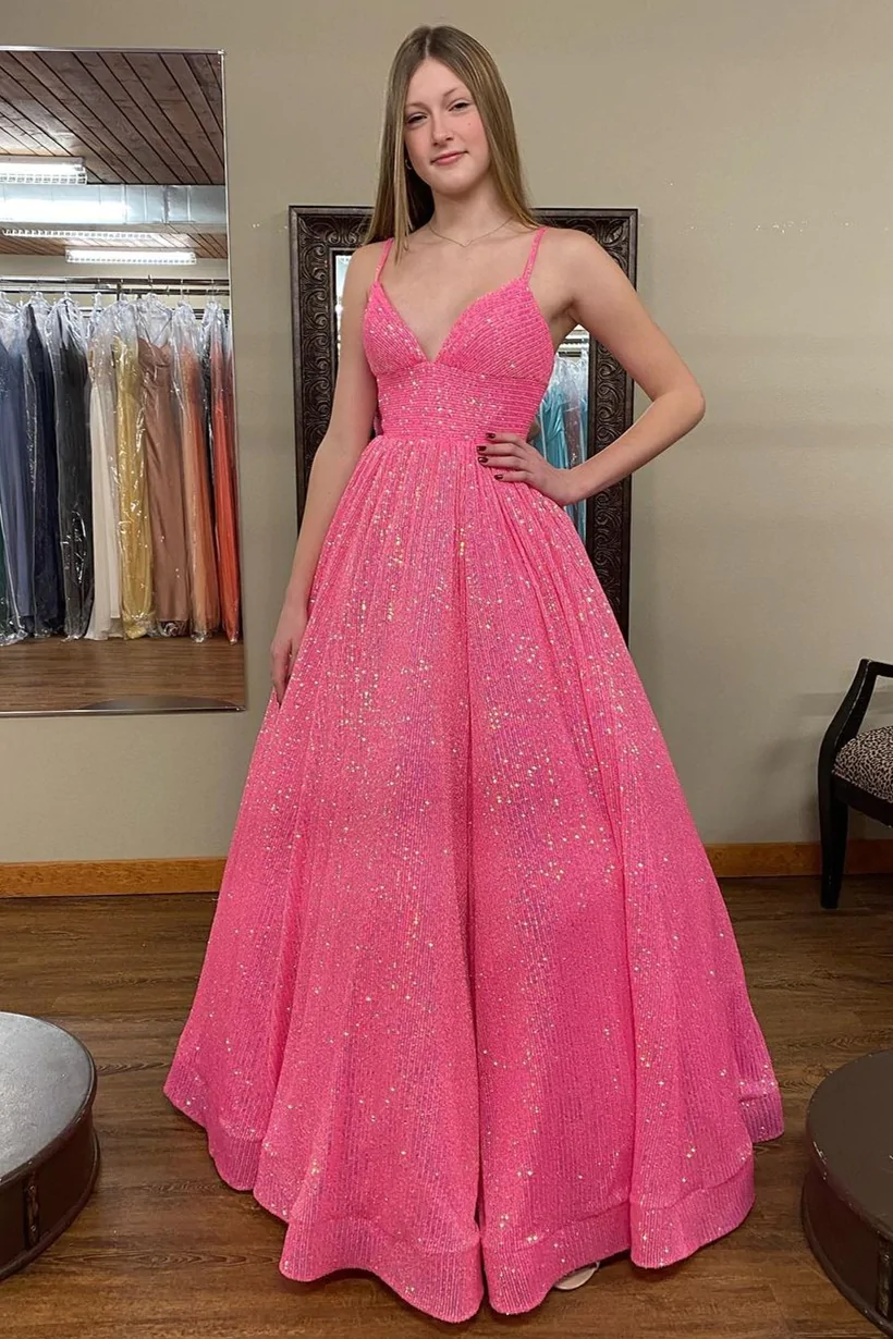 Robe de bal longue coupe empire à sequins couleur champagne nv208