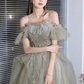 Grünes, langes Ballkleid aus Tüll mit Perlen, A-Linie, formelles Abendkleid nv452