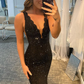 Elegantes langes Ballkleid mit Glitzer und Strasssteinen aus Spitze nv400