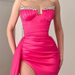 Wunderschönes ärmelloses Ballkleid mit Pailletten in A-Linie und Schlitz vorn nv368