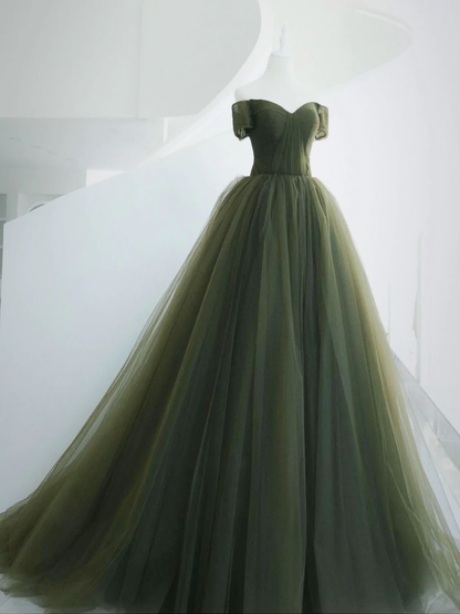 Grünes langes Ballkleid mit herzförmigem Ausschnitt und Schleppe, grünes Abendkleid, nv547