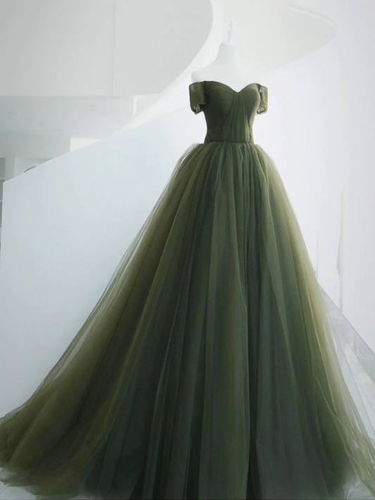 Grünes langes Ballkleid mit herzförmigem Ausschnitt und Schleppe, grünes Abendkleid, nv547