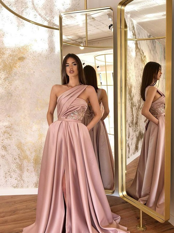 Evening Dress Split With Poacket One Shoulder nv490