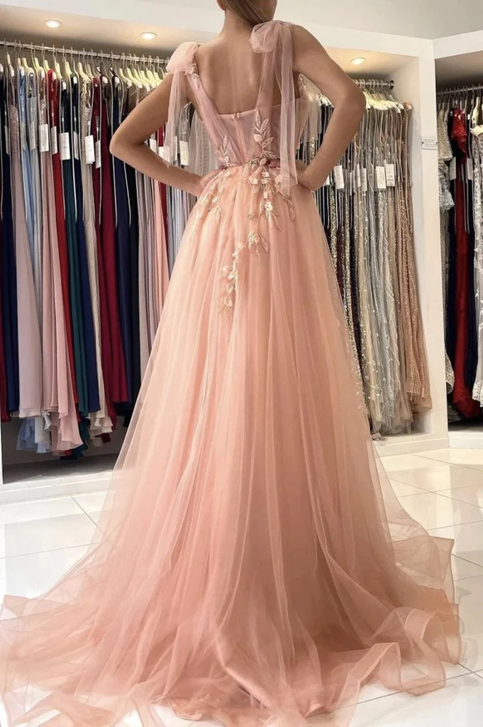 A line Tulle Sweetheart Pink Formal Evening Dresses Long Prom Dresses nv187