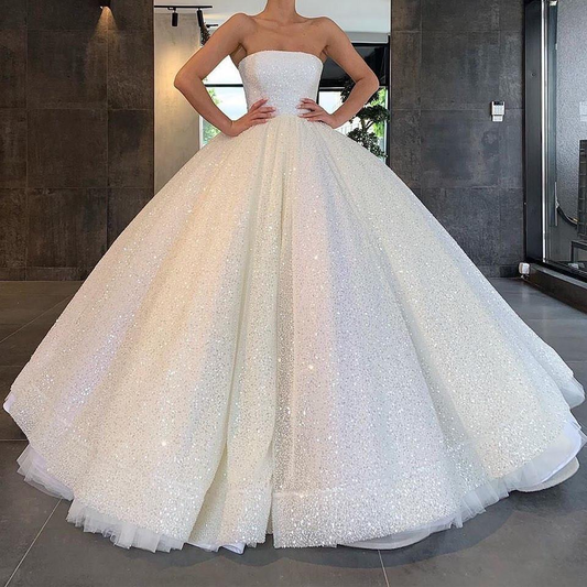 Glitzerndes trägerloses Ballkleid Brautkleider Glitzerndes Brautkleid Ballkleid nv252