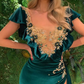 Modisches Abendkleid mit hohem Schlitz, Armeegrün, Ballkleid nv279