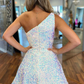 Weißes, schillerndes, einschultriges, kurzes Hoco Homecoming-Kleid in A-Linie, nv237