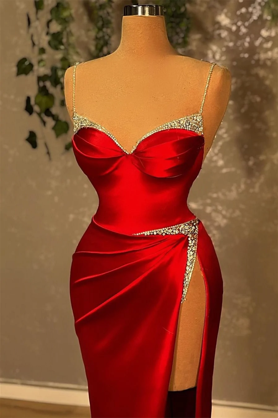 Mermaid spaghetti strap sweetheart floor-length sleeveless sequined high split prom dress  nv144