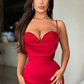 Robe de bal sirène sexy à bretelles spaghetti rouge longue en solde nv162