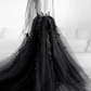 Schwarze lange Ballkleider mit Blumenmuster, lange schwarze formelle Abendkleider mit Blumenmuster nv451