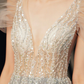 Graublaues langes Ballkleid mit V-Ausschnitt und Pailletten aus Tüll, graublaues Abendkleid nv422