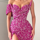 UNIQUE SPARKLE ONE-SHOULDER SWEETHEART MERMAID SEQUIN PROM DRESS nv378