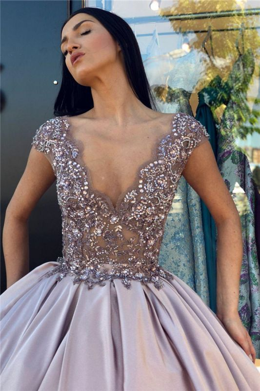 V-neck Sleeveless Crystal Beading Ball-Gown Prom Dresses nv198