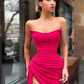 Mermaid Strapless Hot Pink Prom Dresses with Slit nv380