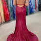 Fuchsia Pailletten Meerjungfrau langes Ballkleid mit Schlitz nv337
