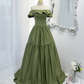 Grünes langes A-Linien-Ballkleid aus Satin, grünes Abendkleid, NV544
