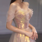 A-Linie Tüll Pailletten Langes Ballkleid, Schulterfreies formelles Abschlusskleid nv425