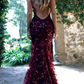 Luxuriöses langes Abendkleid im Meerjungfrauen-Stil in Burgunderrot, nv471