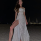 Bling A Line Off the Shoulder Long Prom Party Dress with Split Frontnv556