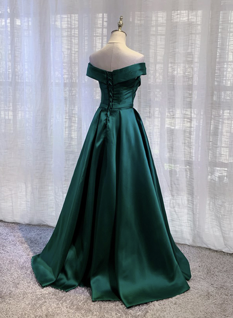 Robe de soirée simple longue en satin vert nv996
