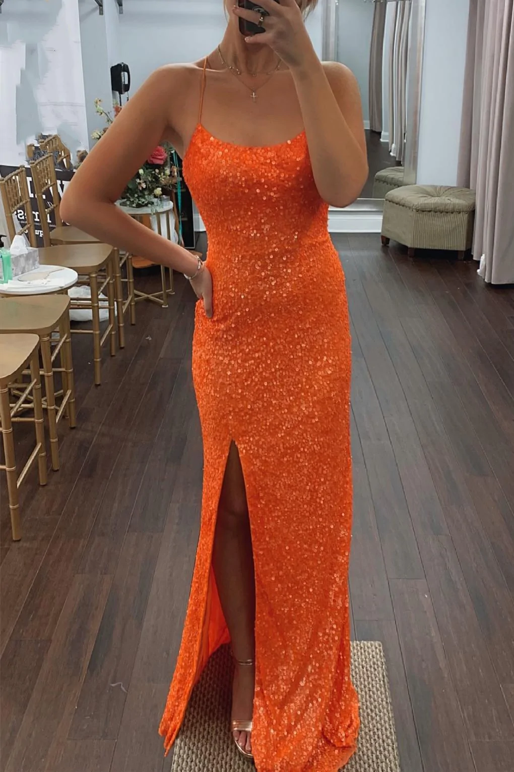 Robe longue de soirée sirène à paillettes vert émeraude nv477