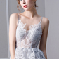 Robe de bal longue en tulle et dentelle grise, robe de soirée en tulle et dentelle grise nv436