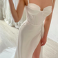 ELEGANTES ELFENBEINFARBENES BALLKLEID IM HERZFORM-METALL-STIL MIT HOHER SCHLITT, nv373