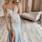 Langes Meerjungfrau-Ballkleid mit funkelnden Trägern und Applikationen nv271