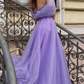 Robe de bal longue en tulle violet à épaules dénudées, robe de soirée en tulle trapèze nv443