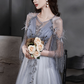 GRAUES TÜLL-PAILLETTEN-LANGES BALLKLEID A-LINIE-ABENDKLEID nv423
