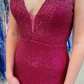 Fuchsia Pailletten Meerjungfrau langes Ballkleid mit Schlitz nv337