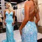 Blaues rückenfreies langes Ballkleid mit Pailletten nv232