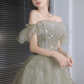 Grünes, langes Ballkleid aus Tüll mit Perlen, A-Linie, formelles Abendkleid nv452
