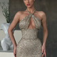 Neckholder-Pailletten-Meerjungfrau-Ballkleid ärmellos mit Schlitz nv177